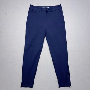 Betabrand Pants Women Medium Navy Blue Workwear Stretch Slacks Ankle Zip Pockets